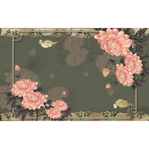 Фреска Восточные пионы бронзе