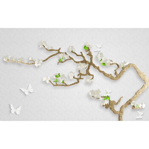 Фреска Сакура и бабочки из бумаги