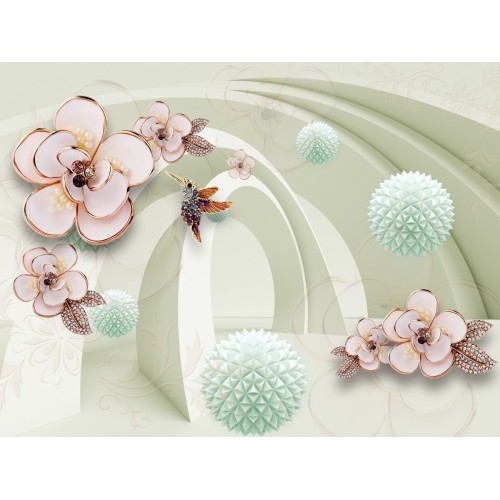 Фреска Украшение колибри и цветки из керамики