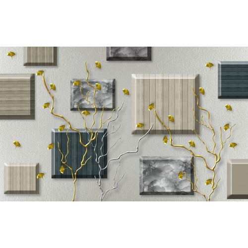 Фреска Золотые сакуры в эко геометрии