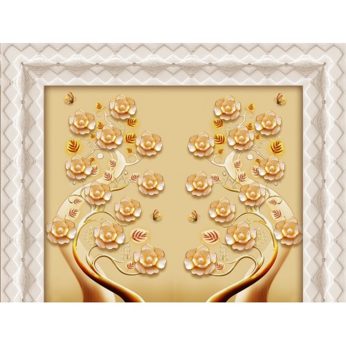 Фреска Золотые объемные цветы