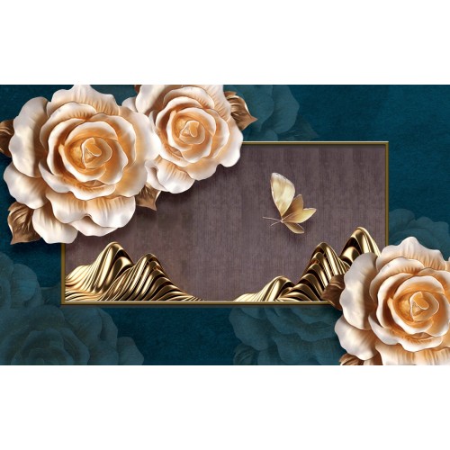 Фреска Золотые горы с фарфоровыми розами