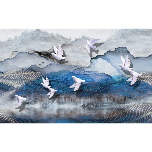 Фреска Птицы мира в горной акварели