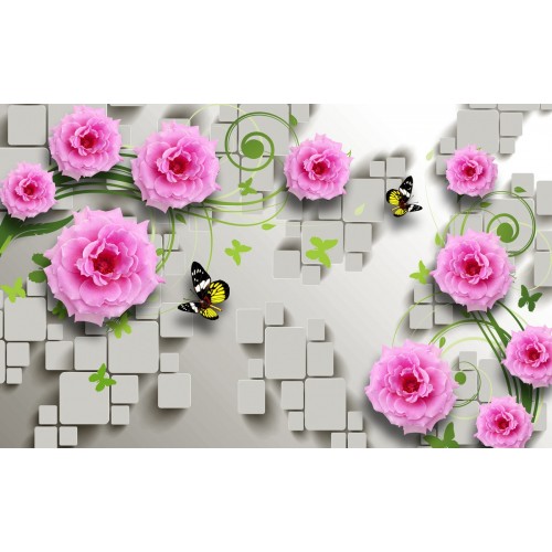 Малиновые розы с бабочками