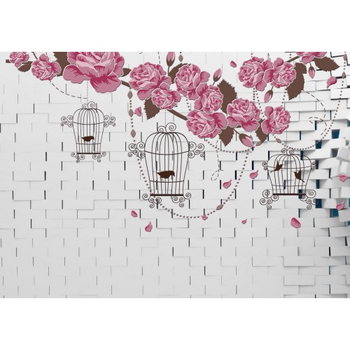 Певчие птицы в розовом саду