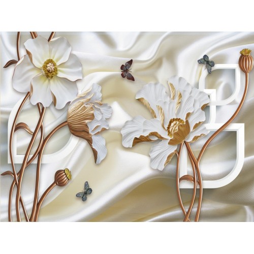 Фреска Перламутровые маки в молочном шелке
