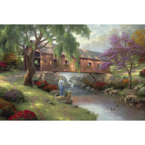 Пейзаж-мальчик на рыбалке