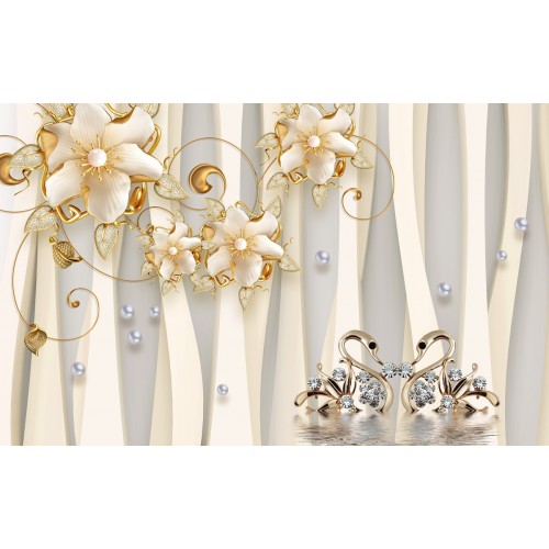 Фреска Золотые лебеди в цветах