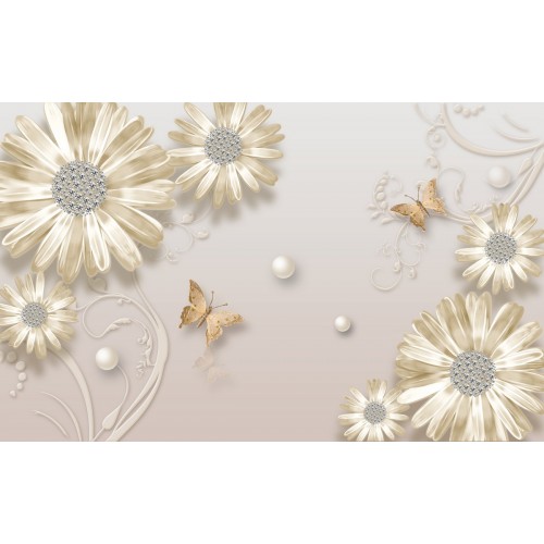 Фреска цветы в хлопковых оттенках