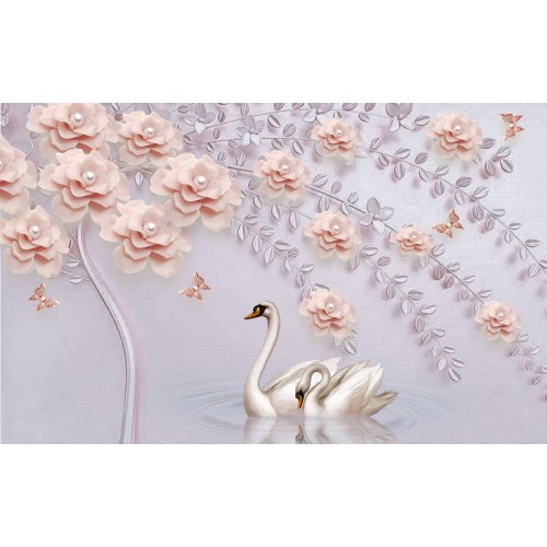 Лебеди под розовым деревом