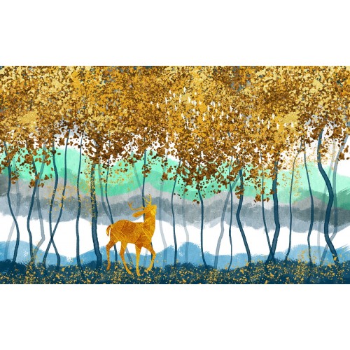 Фреска Золотой олень в осеннем лесу