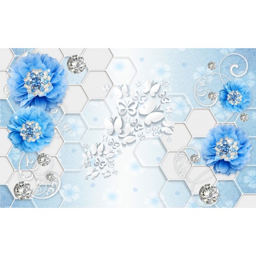 Фреска Бабочки в вальсе голубых гвоздик