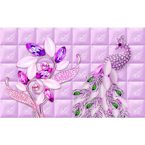 Павлин в лиловых россыпях кристалов