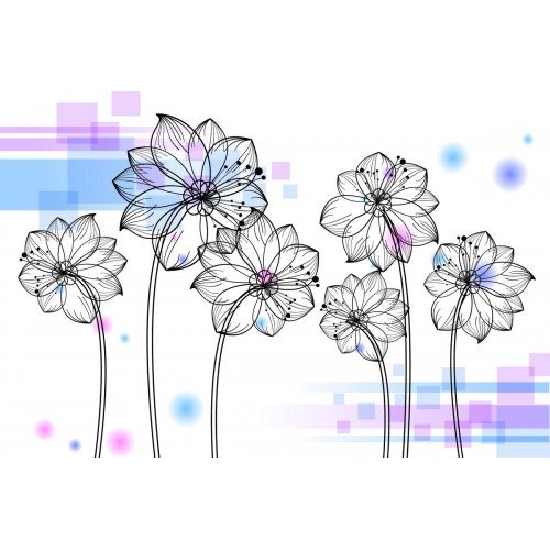 Фреска Гравюрные цветы в ромбах