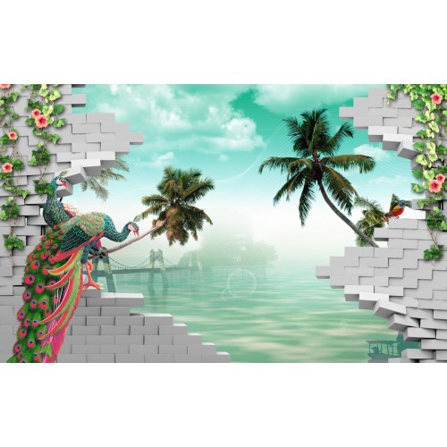 Фреска Павлины в тропическом саду