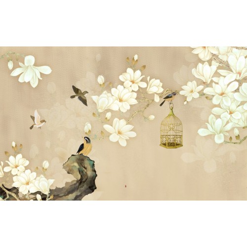 Фреска Певчие птицы в кофейных тонах