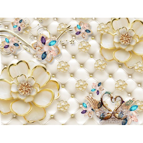 Изумрудные лебеди в цветах