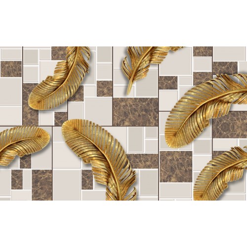 Фреска Золотые перья в квадратах