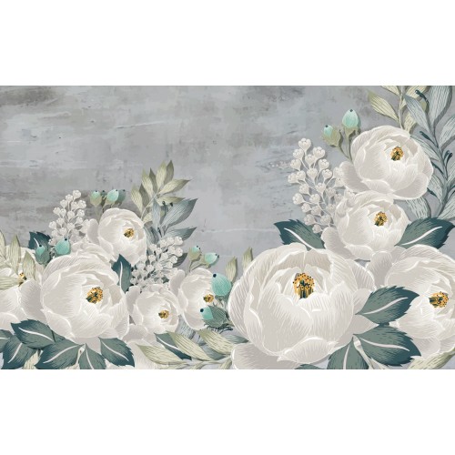 Фреска Полуночные белые пионы