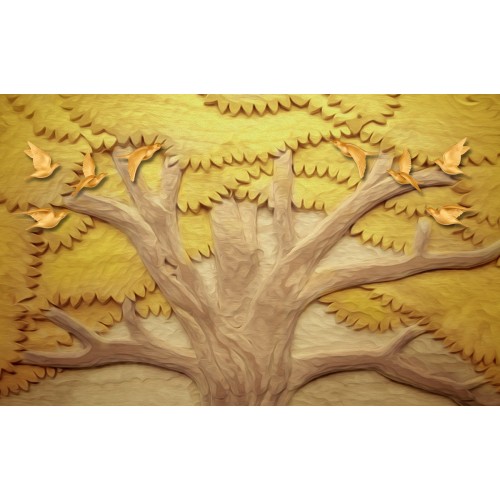 Фреска Золотые птицы в карамельном дереве