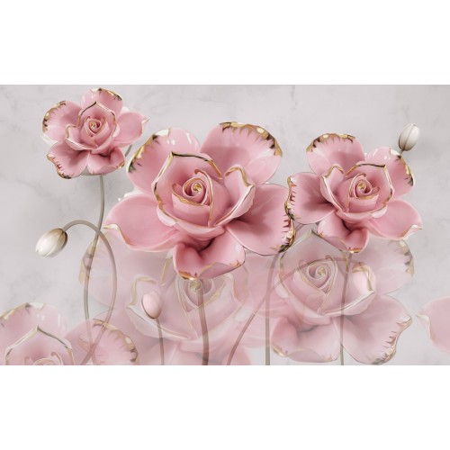 Фреска Розовые розы в золотом напылении