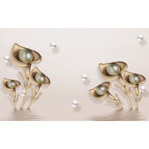 Фреска Золотые каллы с жемчугом