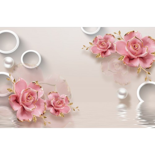 Фреска Розовые розы в золотом напылении