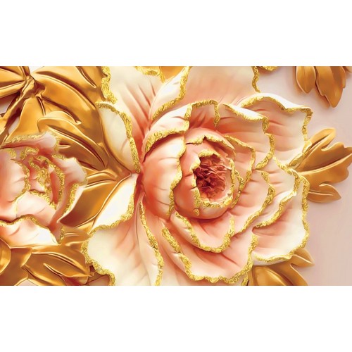 Фреска Кремовые розы в золотом напылении