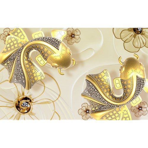 Фреска Золотые карпы в стразах