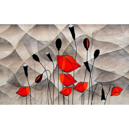 Красные маки в кофейных тонах