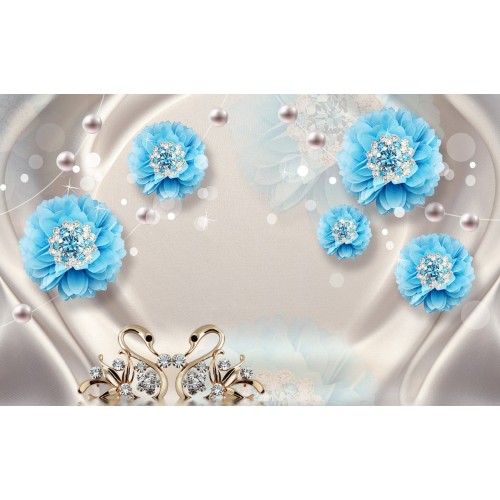 Фреска Лебеди в голубых гвоздиках