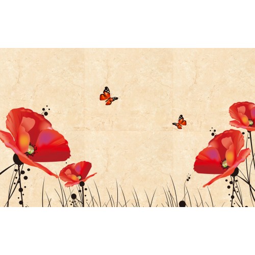 Красные маки в песочных тонах