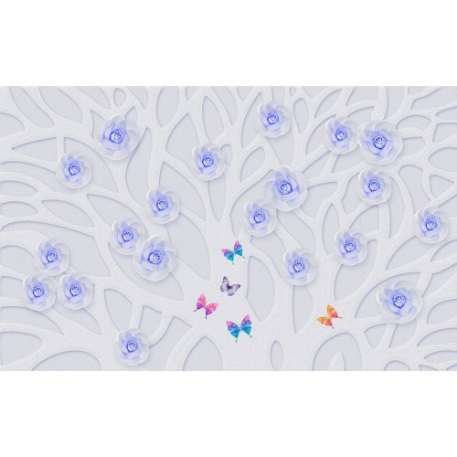 Фреска Синие розы на морозном дереве