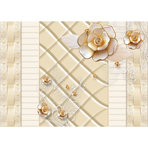 Перламутровые розы в золоченных контурах