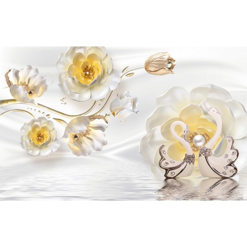 Фреска Благородные лебеди в драгоценных камнях