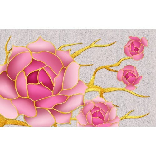 Розовый пион в золотых гранях