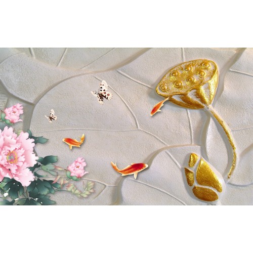 Золотые кувшинки с пионами