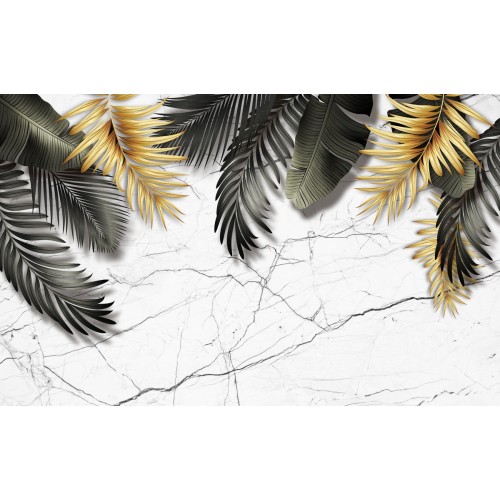 Фреска Тропические листья в перьях