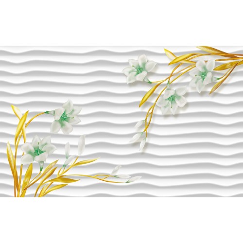 Фреска Золотые цветы в зефирных волнах