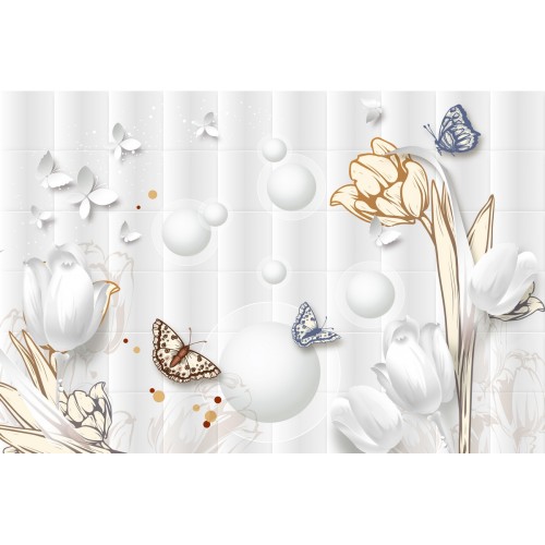 Снежные тюльпаны с бабочками