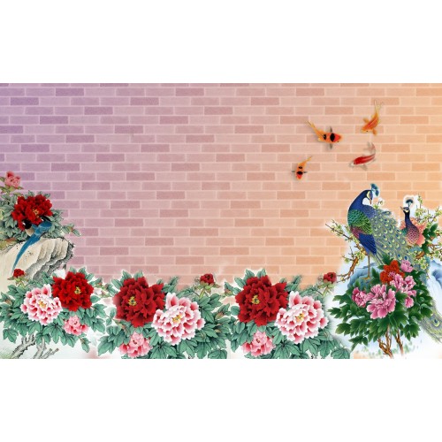 Фреска Павлины в цветочных каскадах