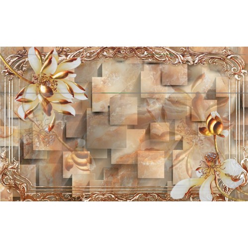 Фреска Золотые лилии в изящных ромбах