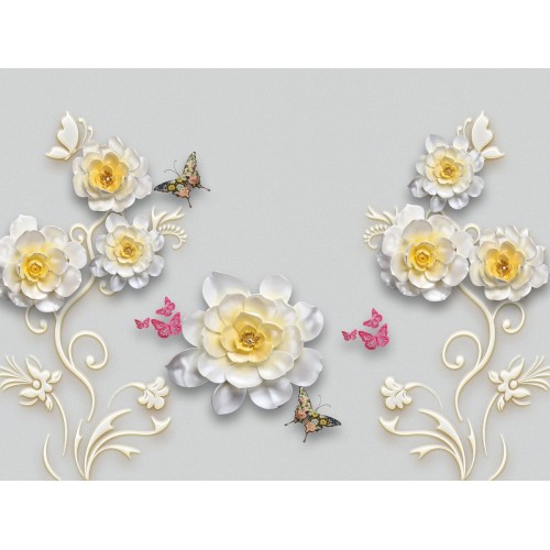 Белые розы с бабочками