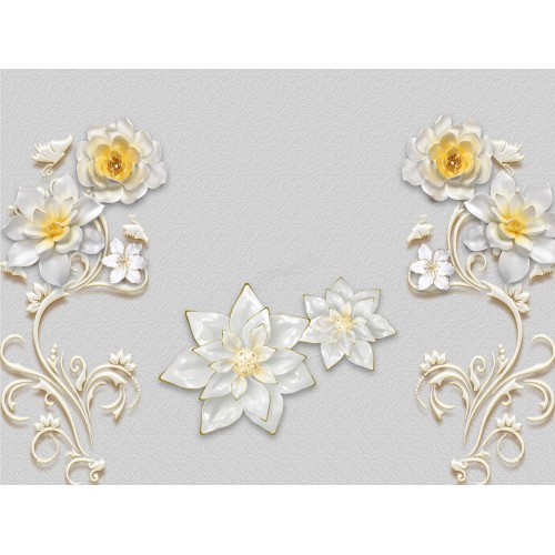 Фреска Белые розы и лилии с бабочками