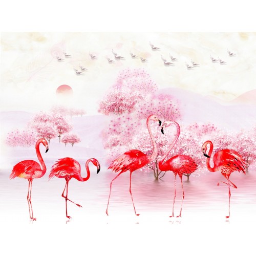 Фреска Розовый мир фламинго