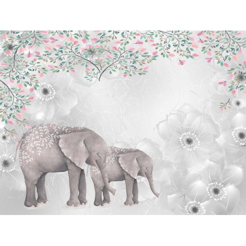 Фреска Слоны в цветочных узорах