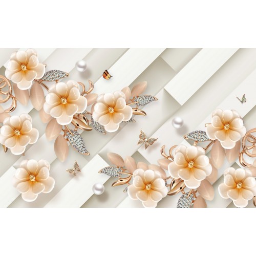 Фреска Цветы в оттенке розового крема