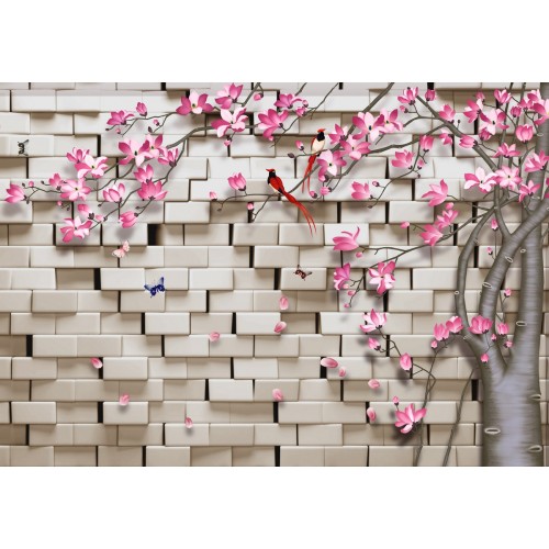 Фреска Райская птичка в цветущем саду