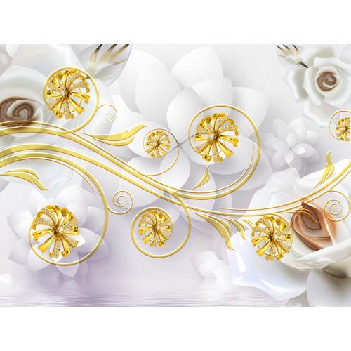 Фреска Золотые узоры цветов
