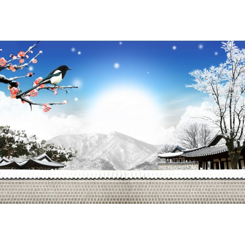 Фреска Зимняя сакура в лучах рассвета